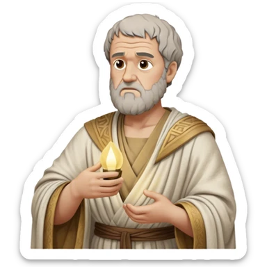 Cinematic Realistic portrait of Aristotle the philosopher, depicted as a wise, contemplative figure in detailed ancient Greek attire, with a textured draped robe and thoughtful expression, bathed in soft classical lighting that highlights his timeless intellect. sticker