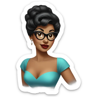 pin-up brown woman with black hair wearing 50s cat eye glasses  sticker