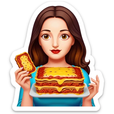 pop art neon Monalisa holding Melted spam meat lasagna sticker