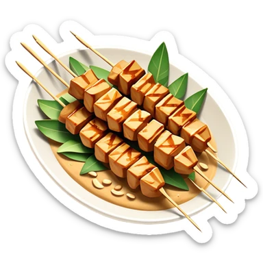 Cinematic Realistic Indonesian Chicken Satay Dish Emoji, depicted as succulent, marinated chicken skewers grilled to perfection with a subtle char, drizzled generously with a rich, creamy peanut sauce that glistens under warm, natural lighting. The vibrant textures of the tender meat and smooth, spicy sauce evoke the authentic flavors of Indonesian street food, rendered with lifelike detail and dynamic, appetizing lighting. sticker