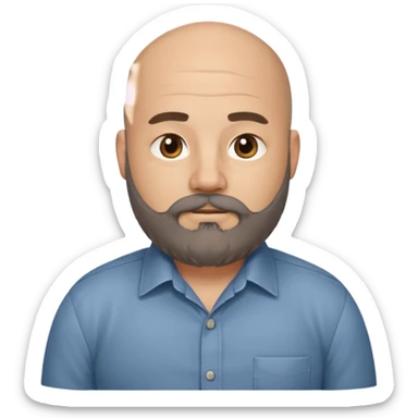 Mid-30s Bald chubby professional man with long bushy black and grey beard, wearing a button down shirt sticker