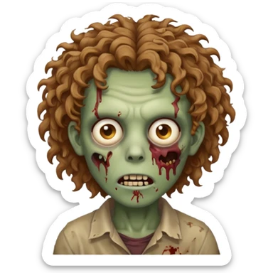 um zombie com cabelo cacheado meio castanho bagunçado  sticker