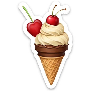 ice cream cone with chocolate scoop and a cherry on top sticker