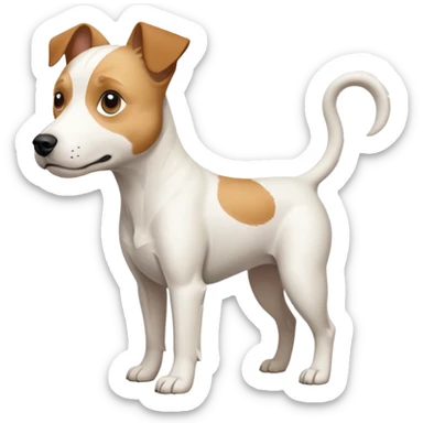 a full body buff white parson russell terrier looking dog the size of a kelpie with light brown long ears and a light brown patch on one eye and a large snout. the rest of the dog is completely white. forward facing sticker