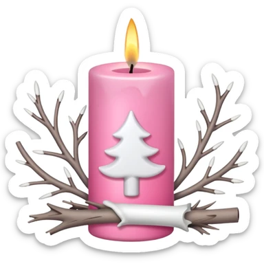 Pink candle holder with white tree branches around it and a beautiful white candle sticker