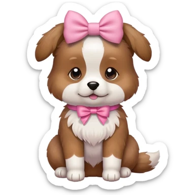 dog with pink bow sitting pose sticker
