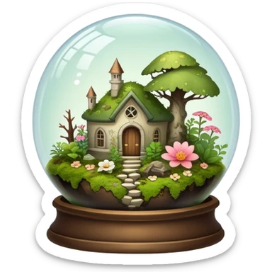 Mystical woodland glass-dome-terrarium-globe with moss inside, with and bones inside, and flowers inside  sticker