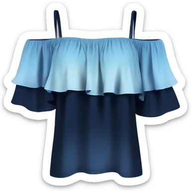Realistic isolated side view of a dark navy blue,sky blud and pastel blue ombre off the shoulder ruffle blouse.  sticker
