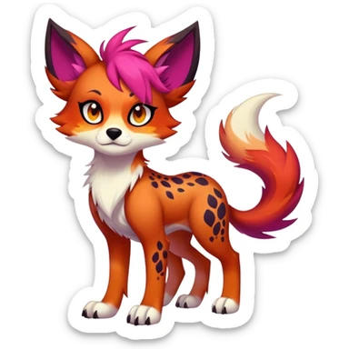 Vibrant dark edgy badass cool Falvie-Fionbri-creature-sparkle-canine-fursona, full body, with random markings sticker