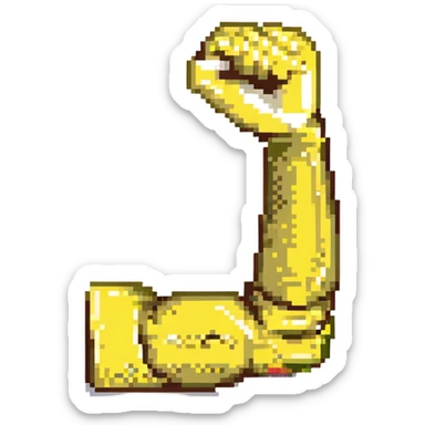 pixel art style, strong arm in emoji style, cheerful and expressive, yellow skin tone, flexing sticker