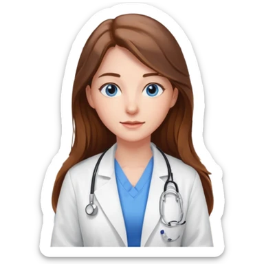 pretty female nursing student with long brown hair, blue eyes inside a classroom at university sticker