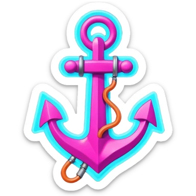 A neon futuristic cyberpunk anchor line drawing, that would be made of neon tubing on a sign sticker