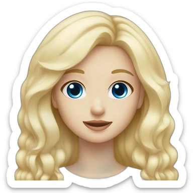 blonde girl with blue eyes and a white Spitz sticker