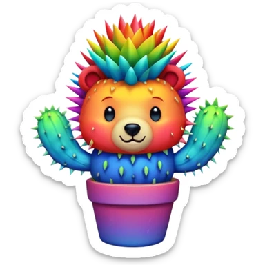Rainbow cactus bear sticker