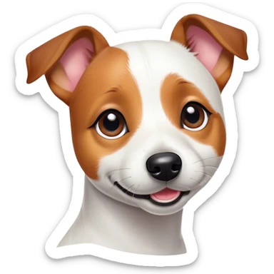 Cinematic Cute Jack Russell Terrier Portrait Emoji, Head tilted playfully and inquisitively, featuring a charming, small yet spirited body with a smooth, glossy coat, round, sparkling eyes full of delightful curiosity, and an endearing, mischievous smile, Simplified yet irresistibly adorable features, highly detailed, glowing with a warm, inviting glow, high shine, affectionate and lively, stylized with a touch of whimsical canine charm, soft glowing outline, capturing the essence of a mischievous yet lovable Jack Russell Terrier that seems as if it could scamper out of the screen into your arms! sticker