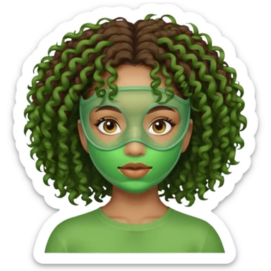 lightskin girl with green facemasks and brown curly hair sticker