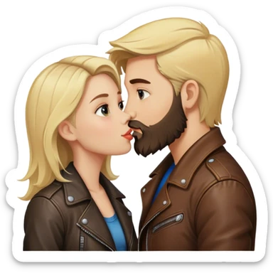 A blonde girl with kissing a brunette boy with a beard and leather jacket  sticker