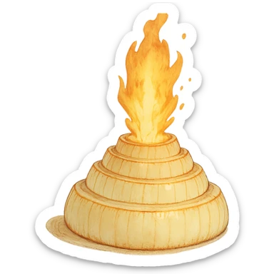 ghibli style illustration of a sliced onion volcano with fire erupting from the top sticker