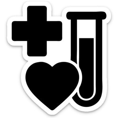 Professional symbol for sexual health clinic with medical cross, test tube, and subtle heart icon sticker