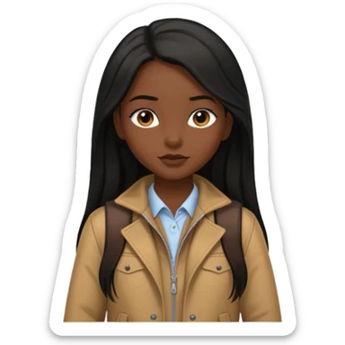 walk black long hair girl at university without backpack with brown jacket sticker