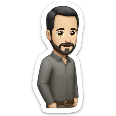 White Man 35 year, Black straight hair combed to the side, soft beard, big ears, wearin a long sleeve shirt sticker