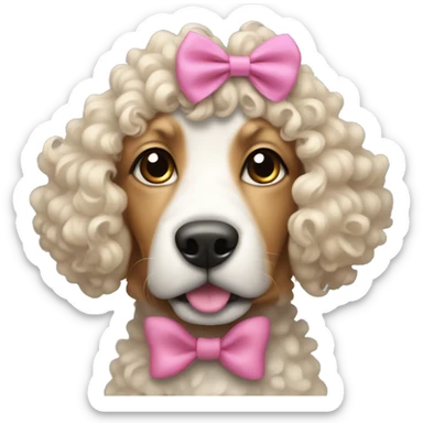 Dog with curly hair and pink bow on a head sticker