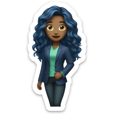 A girl College student with Blue-Geen-ish Blazer doing a Presentation with long wavy black hair sticker