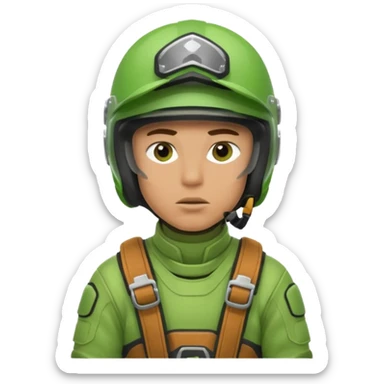 dirtbike rider in green gear thinking about his answer to a question sticker