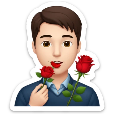 Create emoji but must be men that holding Rosein his mouth sticker
