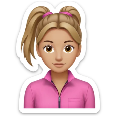 Woman dark blond hair ponytail pink  full body jumpsuit  sticker