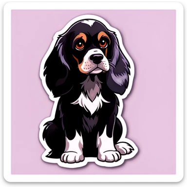 english cocker spaniel black and dark silver with long ears and sitting  sticker