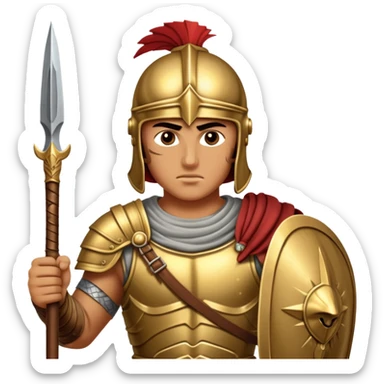 Cinematic-realistic Achilles emoji portrait fearlessly on the battlefield of Troy. His trojan armor gleams , each intricate engraving telling tales of his past glories. His piercing gaze locks onto his foe, his grip tightening around his spear.  sticker