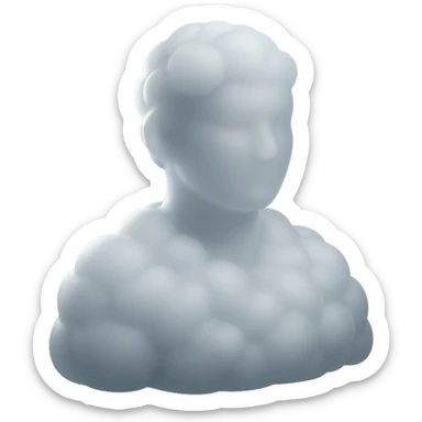 shoulder-up person fully made of white fluffy convex clouds, matte glass style sticker