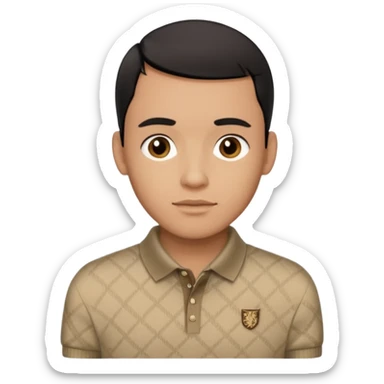 light skin brown man with black combover hairstyle  wearing a burberry sweater polo sticker