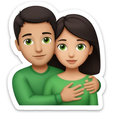 i want a emoji picture of a romantic hug with a latin guy and a dark hair girl with green eyes sticker