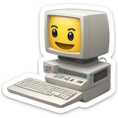 Anthropomorphic computer with a face, arms and legs doing something random sticker
