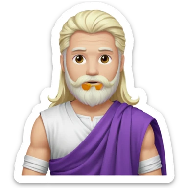 Jupiter from The Olympians with long platinum blonde hair and beard, purple toga sticker