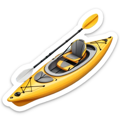 An icon showing a close-up of a kayak gliding over rippling water, with a double-bladed paddle in motion and splashes around. The sleek shape of the boat and dynamic strokes highlight the speed and precision of kayaking. Transparent background emphasizes the energy of the sport. sticker
