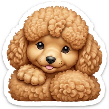 Meme-Worthy Cute Sleeping Apricot Poodle Portrait Emoji, Head resting peacefully with a contented smile, showcasing a delightfully elegant build and a luxuriously soft, curly apricot Fur, eyes shut in a serene nap, Simplified yet hilariously adorable features, highly detailed, glowing with a soft, drowsy light, high shine, relaxed and utterly lovable, stylized with an air of playful laziness, bright and heartwarming, soft glowing outline, capturing the essence of a comically sleepy companion, so meme-worthy it feels like it could instantly become the next viral sensation of adorable slumber! sticker