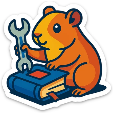 guinea pig holding a wrench and fixing a book, vibrant toon style sticker