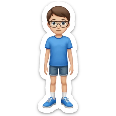 adolescent garçon taille moyenne corpulence maigre cheveux chatain court yeux bleus lunettes photo de pieds sticker