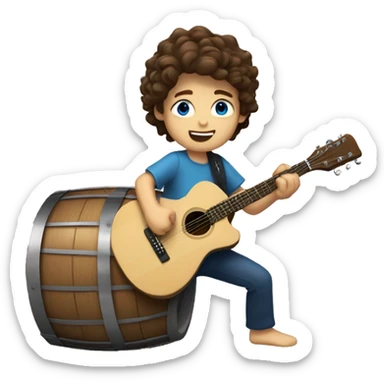 Boy with brown hair and blue eyes surfing a barrel while playing guitar  sticker