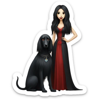 Women vampire black hair full body with Afghan Hound, Schiaparelli sticker