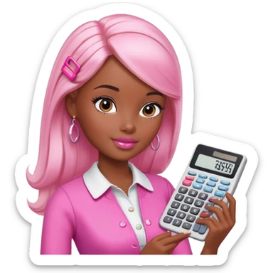 barbie skin light black studying account with the calculator pink sticker