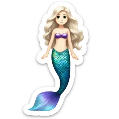 Iridescent mermaid tail full body white girl long hair brown and purple sticker