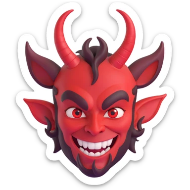 satan character, 3/4 view, cartoonish, exaggerated horns, mischievous grin, red skin sticker