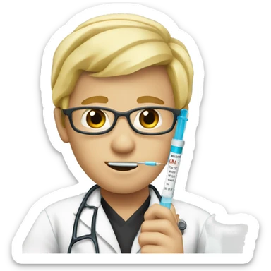 blond doctor with a syringe in his hand sticker