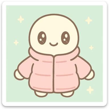 cute character wearing a padded jacket, adorable style, cozy winter clothing sticker