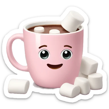 Light Pink mug of hot chocolate with marshmallows  sticker