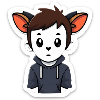 Boy brown hair skinny puppy ears sticker